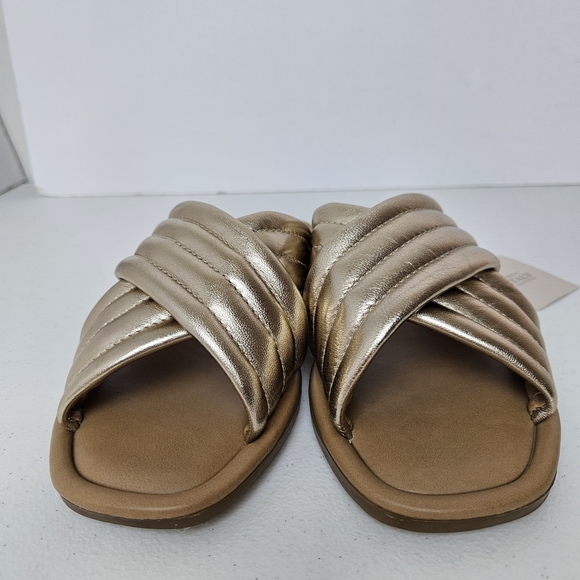 Mila Paoli Gold Metallic Leather Cross Strap Slides Sandals 7.5 Made in Italy - Picture 5 of 8